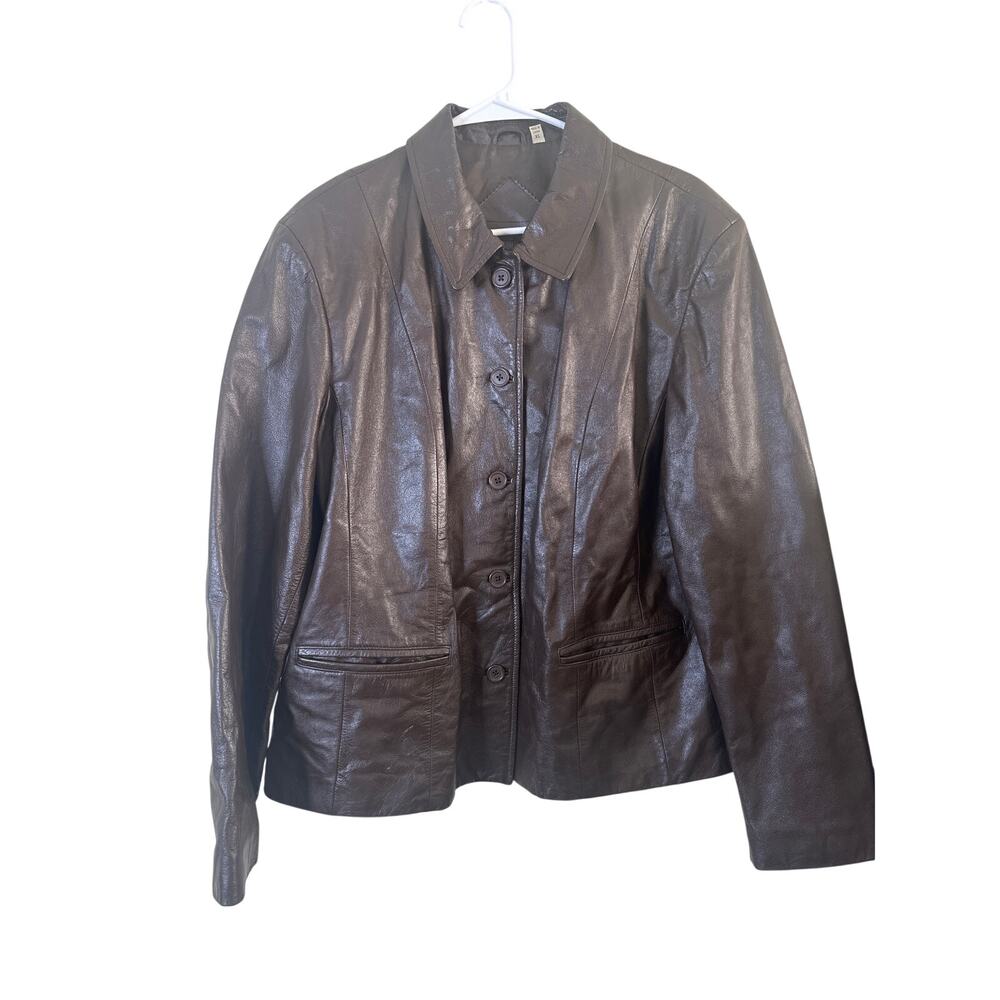 Vtg Preston & York Women's Brown Lined Soft Leather Jacket XL c2